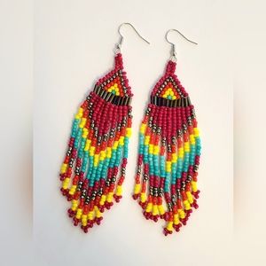 Seed Bead Fringe Earrings / One Pair